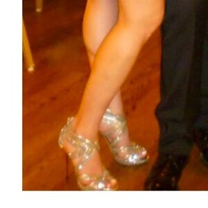 EUC⭐️ Jimmy Choo Metallic Lame Glitter Collar Sandals Gold Size 37